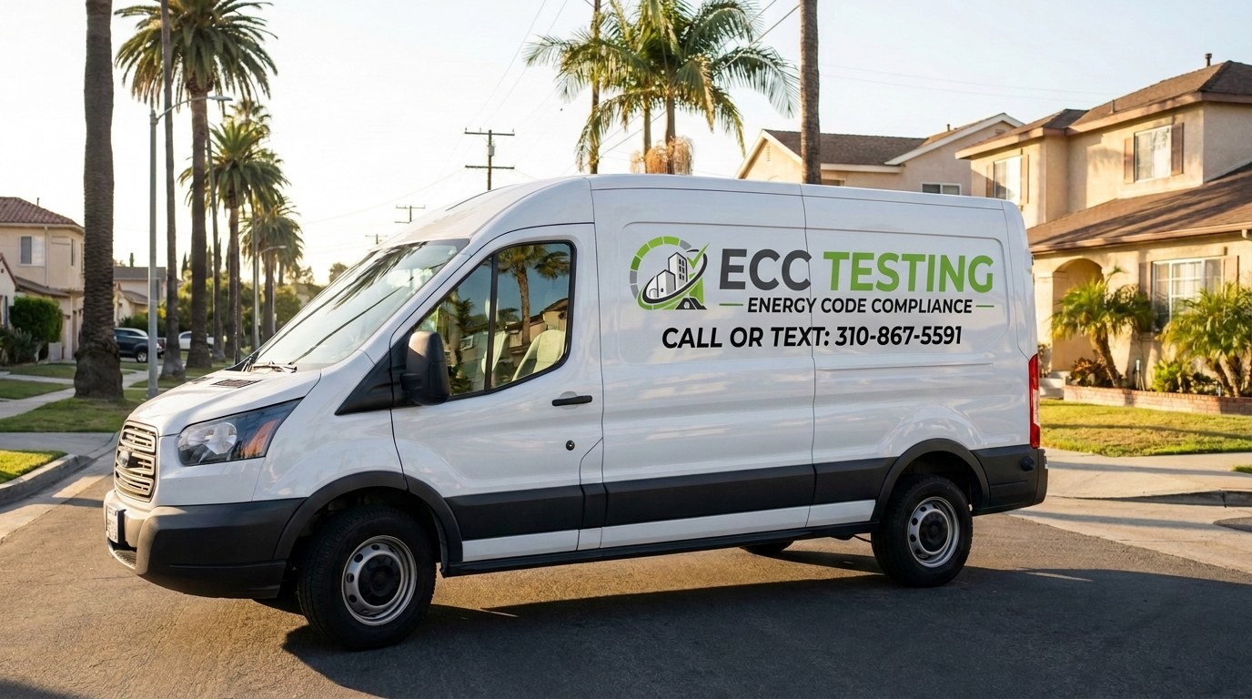 ECC Testing work van parked on a Los Angeles residential street